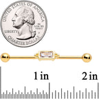 14G Clear CZ Gem Gold Tone Oblong Industrial Barbell 38mm