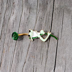 Green Gold Tone Frog Flower Double Mount Belly Ring