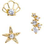 16G 1/4 Clear CZ Gem Gold Tone Nautical Cartilage Tragus Set of 3
