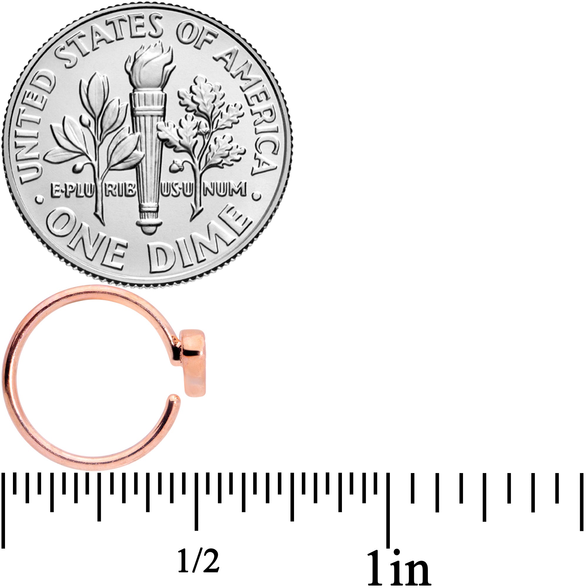 18G 3/8 Rose Gold Tone Black Heart Nose Hoop