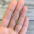 22G 5/16 Blue CZ Rose Gold Tone Moon Faux Hoop L Shaped Nose Ring