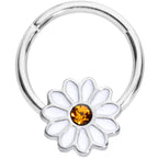 16G 3/8 Yellow Gem Hippie White Daisy Flower Hinged Segment Ring