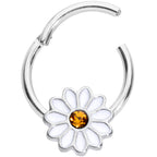 16G 3/8 Yellow Gem Hippie White Daisy Flower Hinged Segment Ring