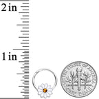 16G 3/8 Yellow Gem Hippie White Daisy Flower Hinged Segment Ring