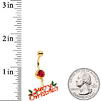 Red Gem Gold Tone Merry Christmas Dangle Belly Ring