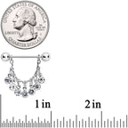 14G 5/8 Clear Gem Fringe Dangle Barbell Nipple Ring Set