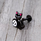 16G 5/16 Black Cat Skull Halloween Labret Monore Tragus