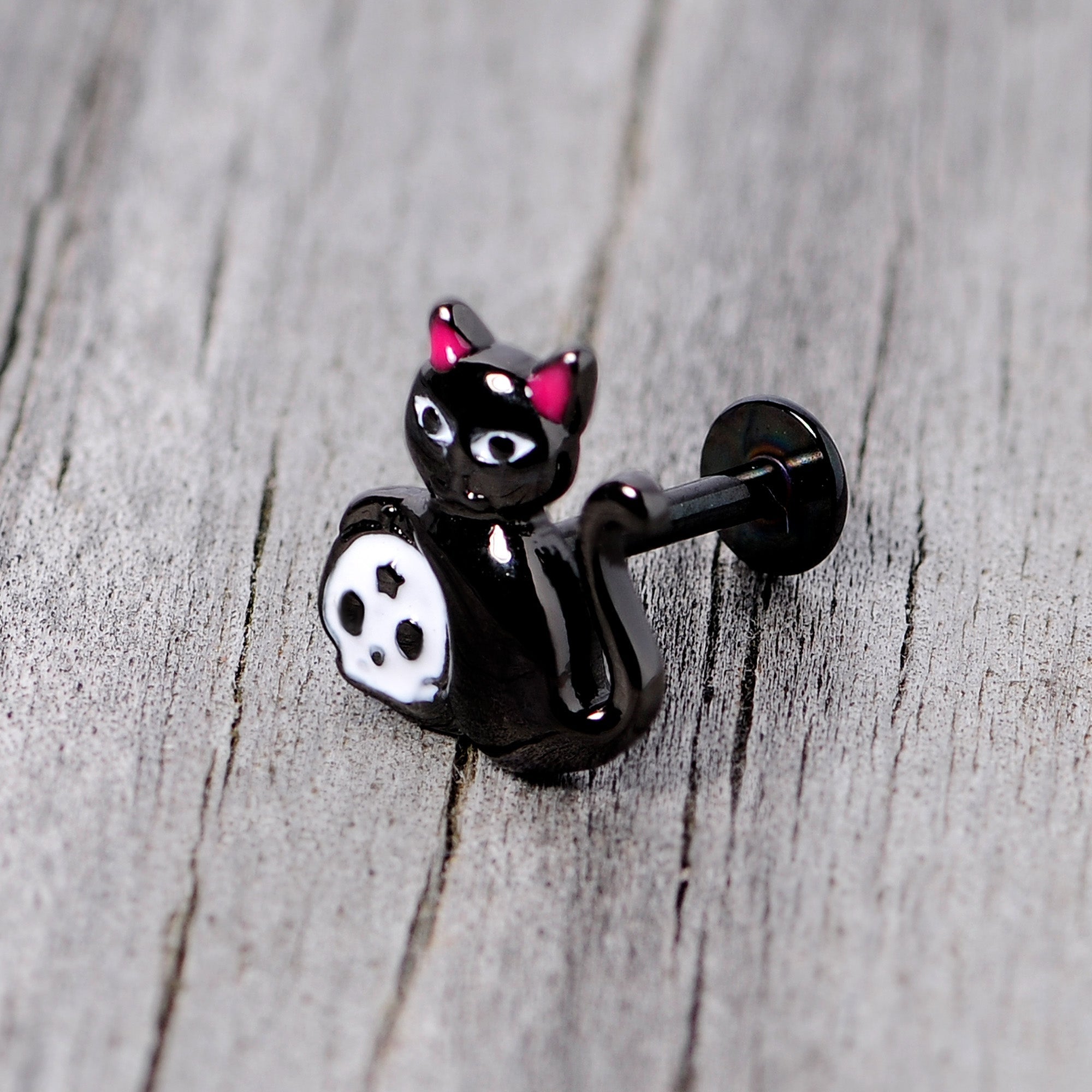 16G 5/16 Black Cat Skull Halloween Labret Monore Tragus
