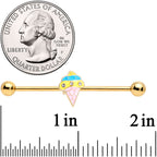 14G Clear Gem Gold Tone Ice Cream Cone Industrial Barbell 38mm