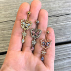 Clear Pink Gem Lacy Butterfly Flower Drop Dangle Belly Ring