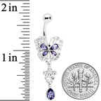 Clear Purple Gem Lacy Butterfly Flower Drop Dangle Belly Ring