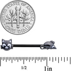 14G 9/16 Black Cat Mouse Halloween Barbell Nipple Ring Set