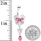 Clear Pink Gem Lacy Butterfly Flower Drop Dangle Belly Ring