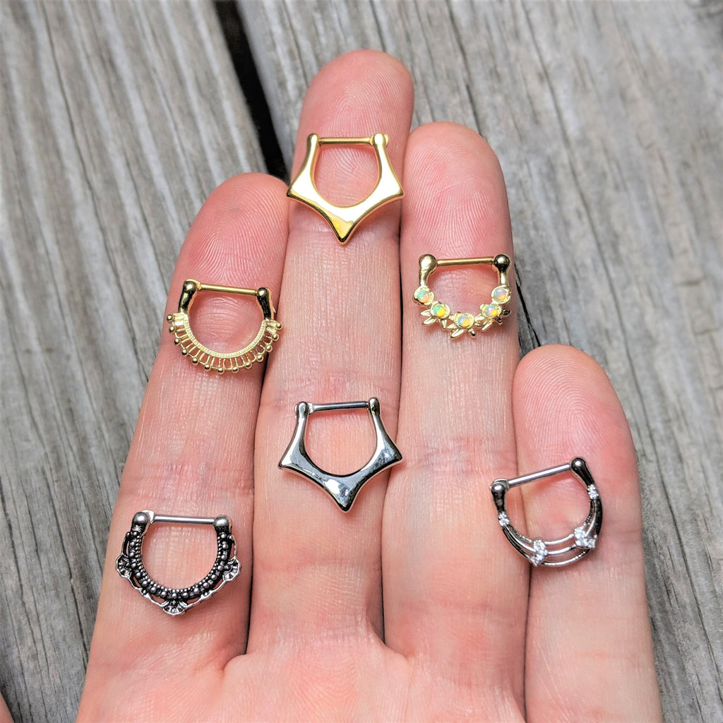 16G 5/16 Gold Tone Dramatically Structured Septum Clicker