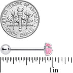 Pink CZ Gem Smooth Hemisphere Barbell Tongue Ring