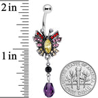 Red Yellow Purple Art Deco Butterfly Dangle Belly Ring