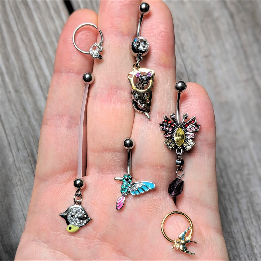 Red Yellow Purple Art Deco Butterfly Dangle Belly Ring