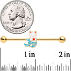 14G Gold Tone Blue White Mermaid Cat Industrial Barbell 38mm