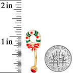 Red Gem Gold Tone Holiday Wreath Christmas Top Mount Belly Ring