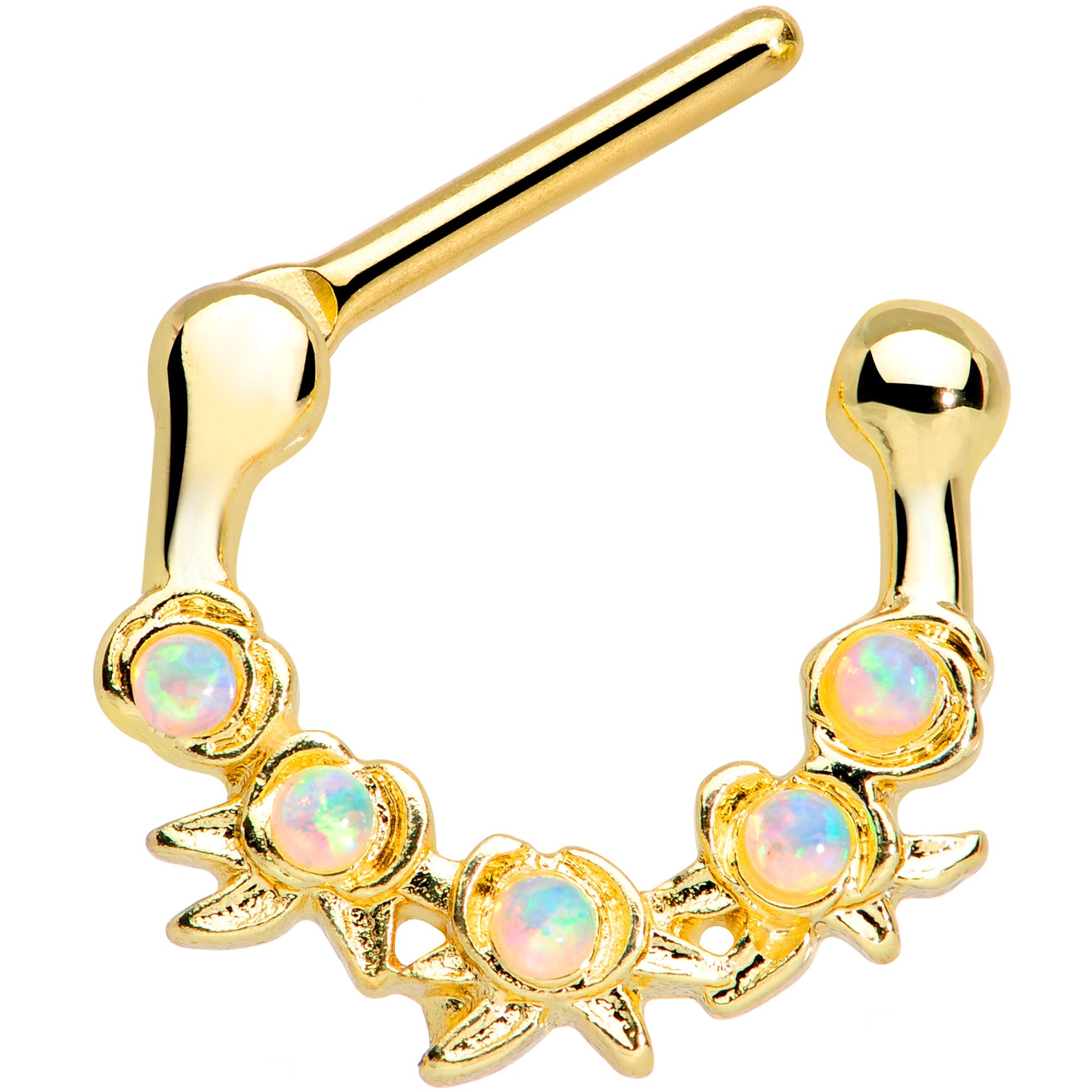 16G 5/16 White Synthetic Opal Gold Tone Flowers Septum Clicker