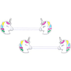 14G 9/16 Clear Bioplast Pastel Unicorn Barbell Nipple Ring Set
