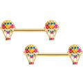 14G 9/16 Gold Tone Red Hot Air Balloon Barbell Nipple Ring Set