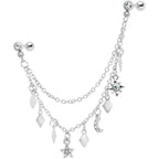16G 1/4 Clear Gem Moon Star Sun Dangle Cartilage Chain Earring