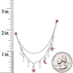 16G 1/4 Pink Gem Moon Star Sun Dangle Cartilage Chain Earring