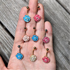 Clear Gem Gold Tone Pink Rose Reversible Belly Ring