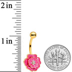 Clear Gem Gold Tone Pink Rose Reversible Belly Ring