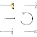 20G 1/4 5/16 Clear CZ Gem Shell Nautical Hoop Nose Bone Set of 6