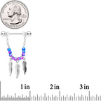 14G 1/2 Blue Purple Bead Feather Dangle Nipple Ring Set
