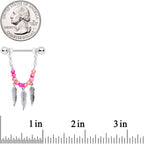 14G 1/2 Pink Peach Bead Feather Dangle Nipple Ring Set