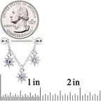 14G 1/2 Clear Gem Trio Stars Chain Dangle Nipple Ring Set