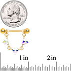 14G 3/4 Aurora Gem Gold Tone Triangle Dangle Nipple Ring Set
