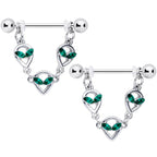 14G 1/2 Green Gem Trio UFO Space Alien Dangle Nipple Ring Set