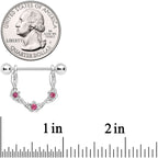 14G 3/4 Pink Gem Knotted Flower Dangle Nipple Ring Set