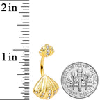 Clear Gem Gold Tone Nautical Scallop Shell Double Mount Belly Ring