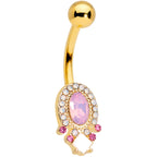Pink Gem White Faux Opal Gold Tone Belly Ring