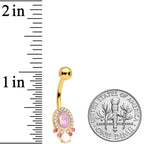 Pink Gem White Faux Opal Gold Tone Belly Ring