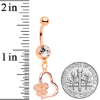 Clear CZ Gem Rose Gold Tone Heart Butterfly Dangle Belly Ring