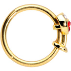 16G 3/8 Red Gem Gold Tone Wine Glass Hinged Septum Clicker