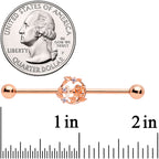 14G Clear CZ Gem Rose Gold Tone Floral Industrial Barbell 38mm