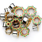 Happy Holiday Wreath Christmas Double Flare Plug Set 4G to 1 Inch