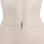 Clear Pink Gem Pink Tropical Flower Dangle Belly Ring Belly Chain