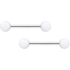 14G 9/16 White Matte Barbell Nipple Ring Set