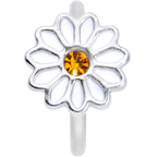 16G 3/8 Yellow Gem Hippie White Daisy Flower Closure Ring