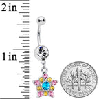 Clear Pink Yellow Aqua Gem Star Dangle Belly Ring