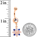 Clear Blue CZ Gem Rose Gold Tone Bow Star Dangle Belly Ring