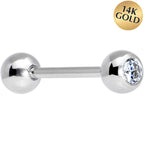 Solid 14k White Gold CZ Solitiare Barbell Tongue Ring 14G 5/8